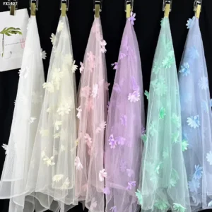 YX1427 Wholesale 3D Florals Embroidery Tulle Mesh Fabric Children Dress Soft 3D Net Lace Pastel OEM ODM Factory - 100%...