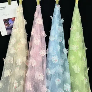YX1427 Wholesale 3D Florals Embroidery Tulle Mesh Fabric Children Dress Soft 3D Net Lace Pastel OEM ODM Factory - 100%...