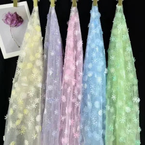YX1427 Wholesale 3D Florals Embroidery Tulle Mesh Fabric Children Dress Soft 3D Net Lace Pastel OEM ODM Factory - 100%...