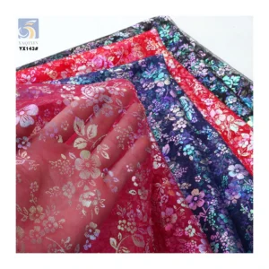 YX143 Beautiful Fancy 100% Polyester Floral Foil Printed Gradient Mesh Tulle Fabric Sheer Tulle With Printed - 100%...