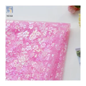 YX143 Beautiful Fancy 100% Polyester Floral Foil Printed Gradient Mesh Tulle Fabric Sheer Tulle With Printed - 100%...