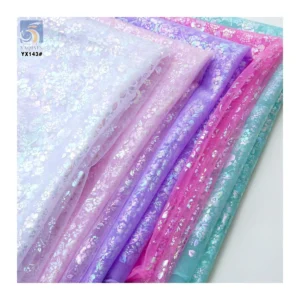 YX143 Beautiful Fancy 100% Polyester Floral Foil Printed Gradient Mesh Tulle Fabric Sheer Tulle With Printed - 100%...