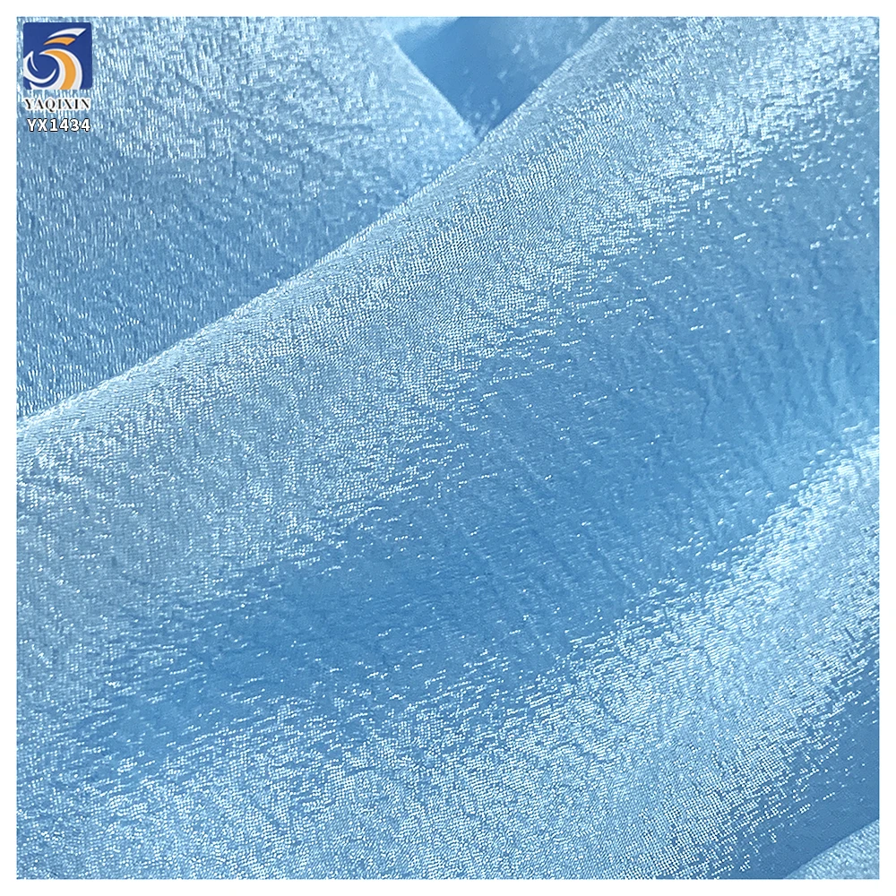 YX1434 70gsm Sky Blue Shimmer Glossy Sheer Organza Fabric for Puff Sleeve Dress Lolita Women Fashion Apparel Fabric - 100%...