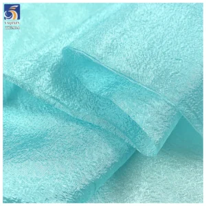 YX1434 70gsm Sky Blue Shimmer Glossy Sheer Organza Fabric for Puff Sleeve Dress Lolita Women Fashion Apparel Fabric - 100%...