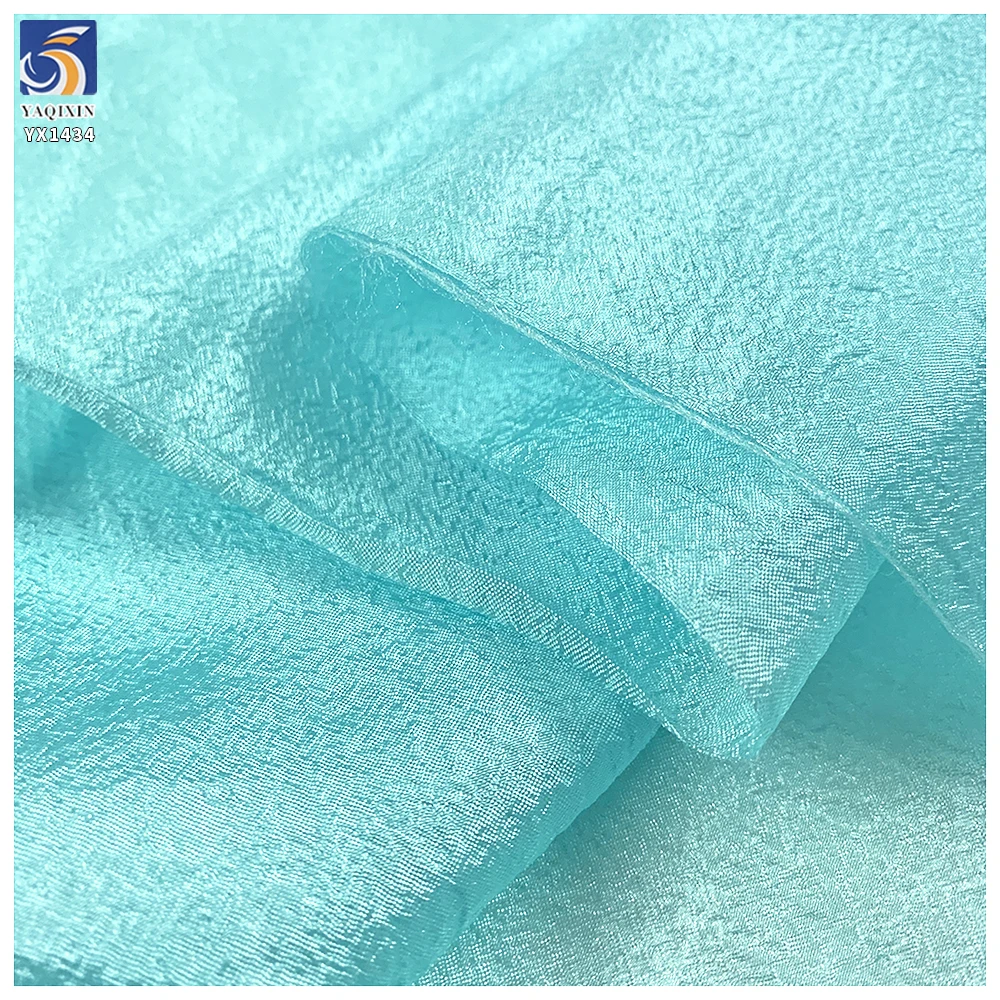 YX1434 70gsm Sky Blue Shimmer Glossy Sheer Organza Fabric for Puff Sleeve Dress Lolita Women Fashion Apparel Fabric - 100%...