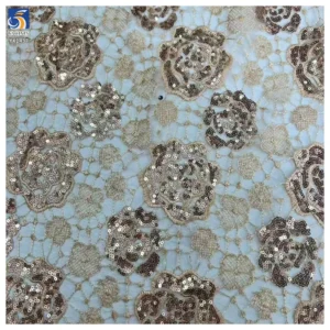 YX1437 Embroidered Big Florals Water Soluble Lace Fabric With 5mm Sequins for Bridal Wedding Dress & Evening Partywear...