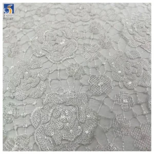 YX1437 Embroidered Big Florals Water Soluble Lace Fabric With 5mm Sequins for Bridal Wedding Dress & Evening Partywear...