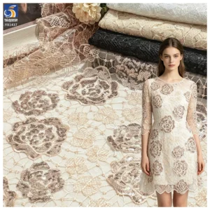 YX1437 Embroidered Big Florals Water Soluble Lace Fabric With 5mm Sequins for Bridal Wedding Dress & Evening Partywear...
