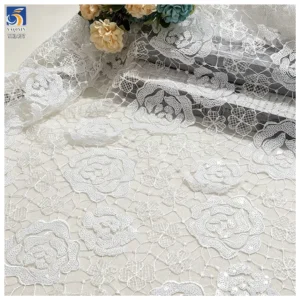 YX1437 Embroidered Big Florals Water Soluble Lace Fabric With 5mm Sequins for Bridal Wedding Dress & Evening Partywear...