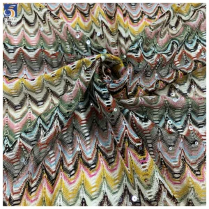 YX1447 300gsm 5mm Sequins Knit Jacquard Fabric 100 Percent Polyester Chevron Pattern for Dress and Swimwear - 100%...