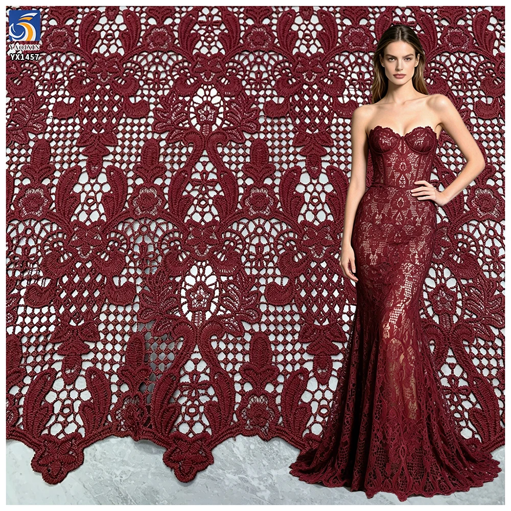 YX1457 Baroque Floral Guipure Lace Fabric 150GSM Polyester Water Soluble Embroidery for Women's Dresses - 100% Polyester...