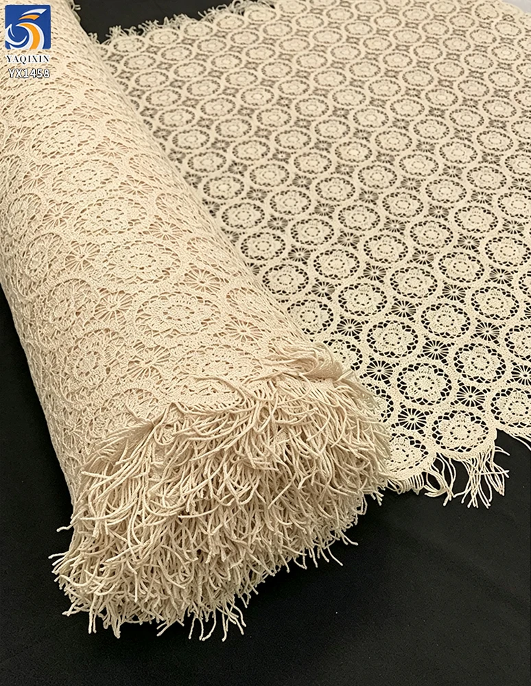 YX1458 B2B Manufacturer 150gsm Custom Color Openwork Guipure Lace Fabric 120CM Wide Polyester Embroidery for Dressmaking...