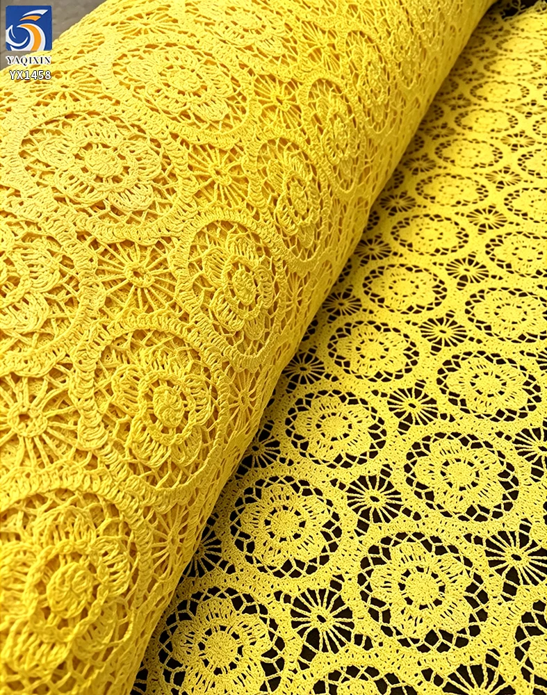 YX1458 B2B Manufacturer 150gsm Custom Color Openwork Guipure Lace Fabric 120CM Wide Polyester Embroidery for Dressmaking...