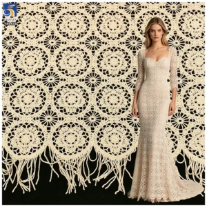 YX1458 B2B Manufacturer 150gsm Custom Color Openwork Guipure Lace Fabric 120CM Wide Polyester Embroidery for Dressmaking