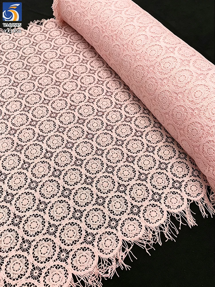 YX1458 B2B Manufacturer 150gsm Custom Color Openwork Guipure Lace Fabric 120CM Wide Polyester Embroidery for Dressmaking...