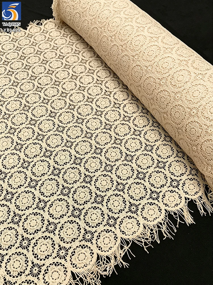 YX1458 B2B Manufacturer 150gsm Custom Color Openwork Guipure Lace Fabric 120CM Wide Polyester Embroidery for Dressmaking...