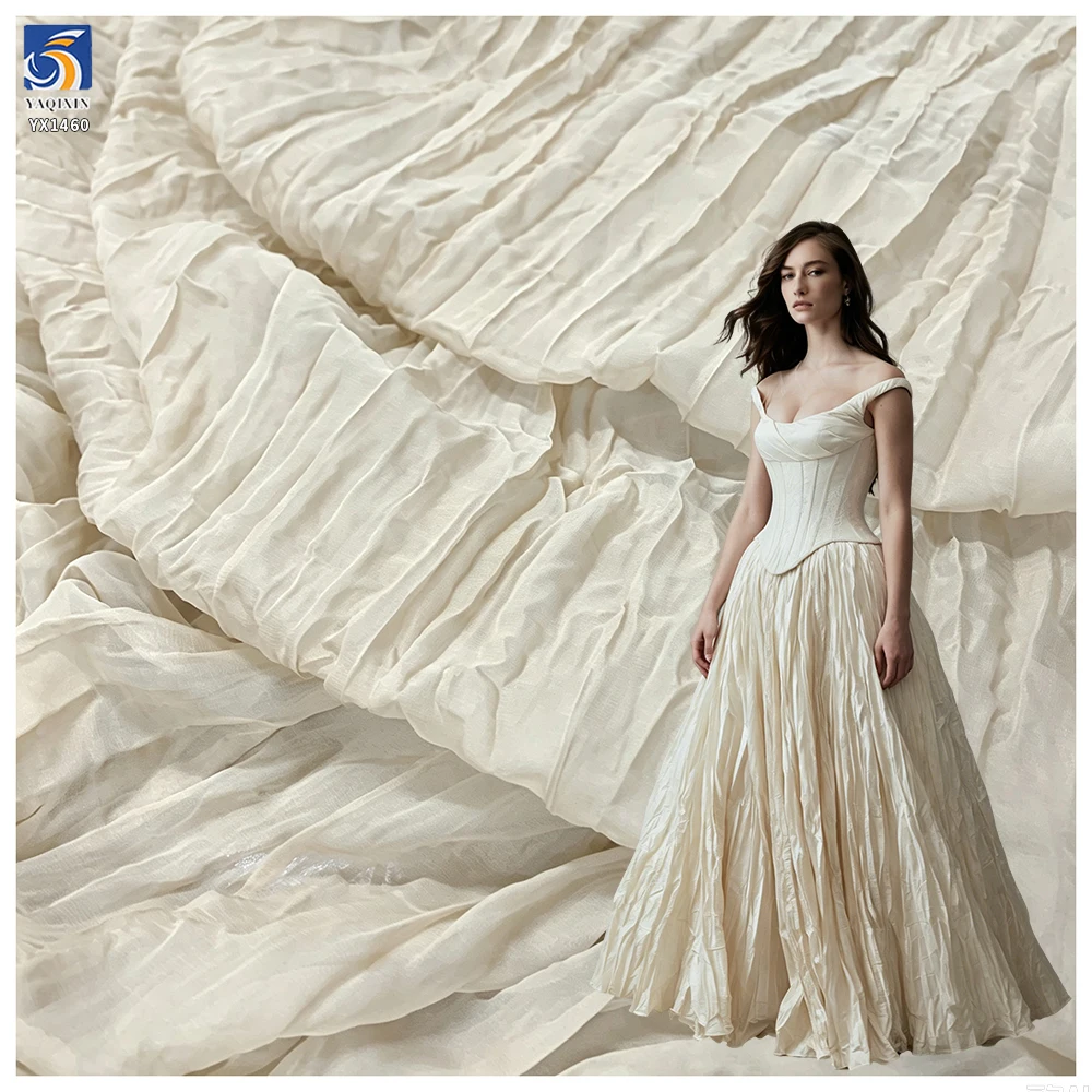 YX1460 Wholesale Lightweight Soft Irregular Crinkle Chiffon Fabric for Apparel Curtains and Textile Production - 100%...