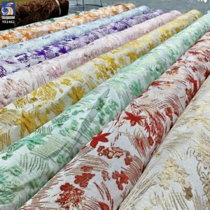 YX1462 180gsm 100% Polyester Yarn Dyed Floral Jacquard Brocade Fabric for Formal Dresses Skirts and Fashion Clothing - 100%...