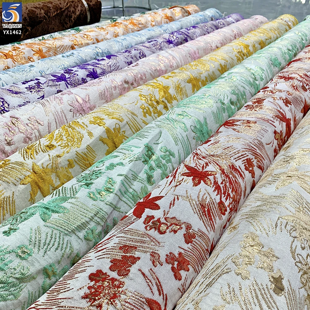 YX1462 180gsm 100% Polyester Yarn Dyed Floral Jacquard Brocade Fabric for Formal Dresses Skirts and Fashion Clothing - 100%...