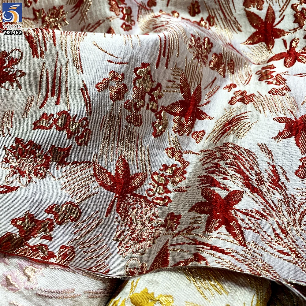 YX1462 180gsm 100% Polyester Yarn Dyed Floral Jacquard Brocade Fabric for Formal Dresses Skirts and Fashion Clothing - 100%...