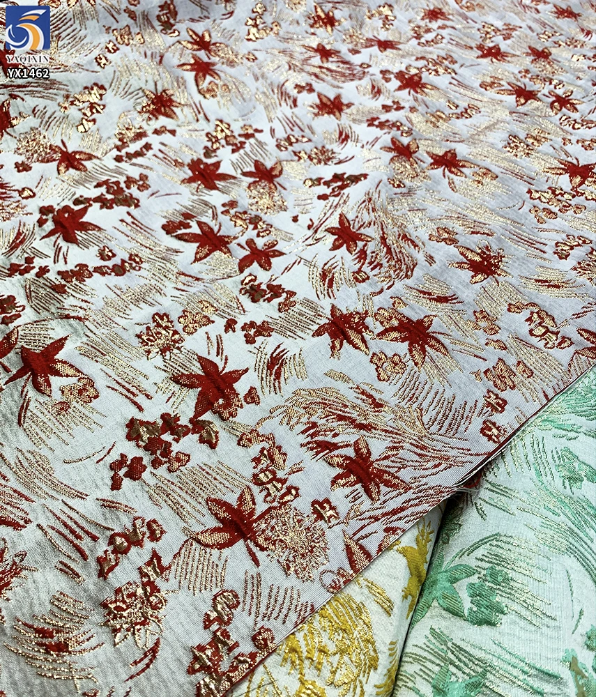 YX1462 180gsm 100% Polyester Yarn Dyed Floral Jacquard Brocade Fabric for Formal Dresses Skirts and Fashion Clothing - 100%...