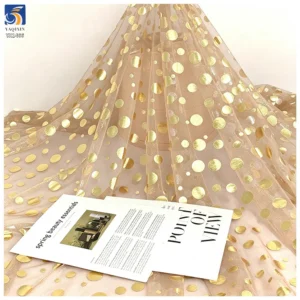 YX1466 Polyester Printed Gold Foil Polka Dot Tulle Fabric for Women Dresses Skirts Halloween Costumes and Party Decor - 100%...