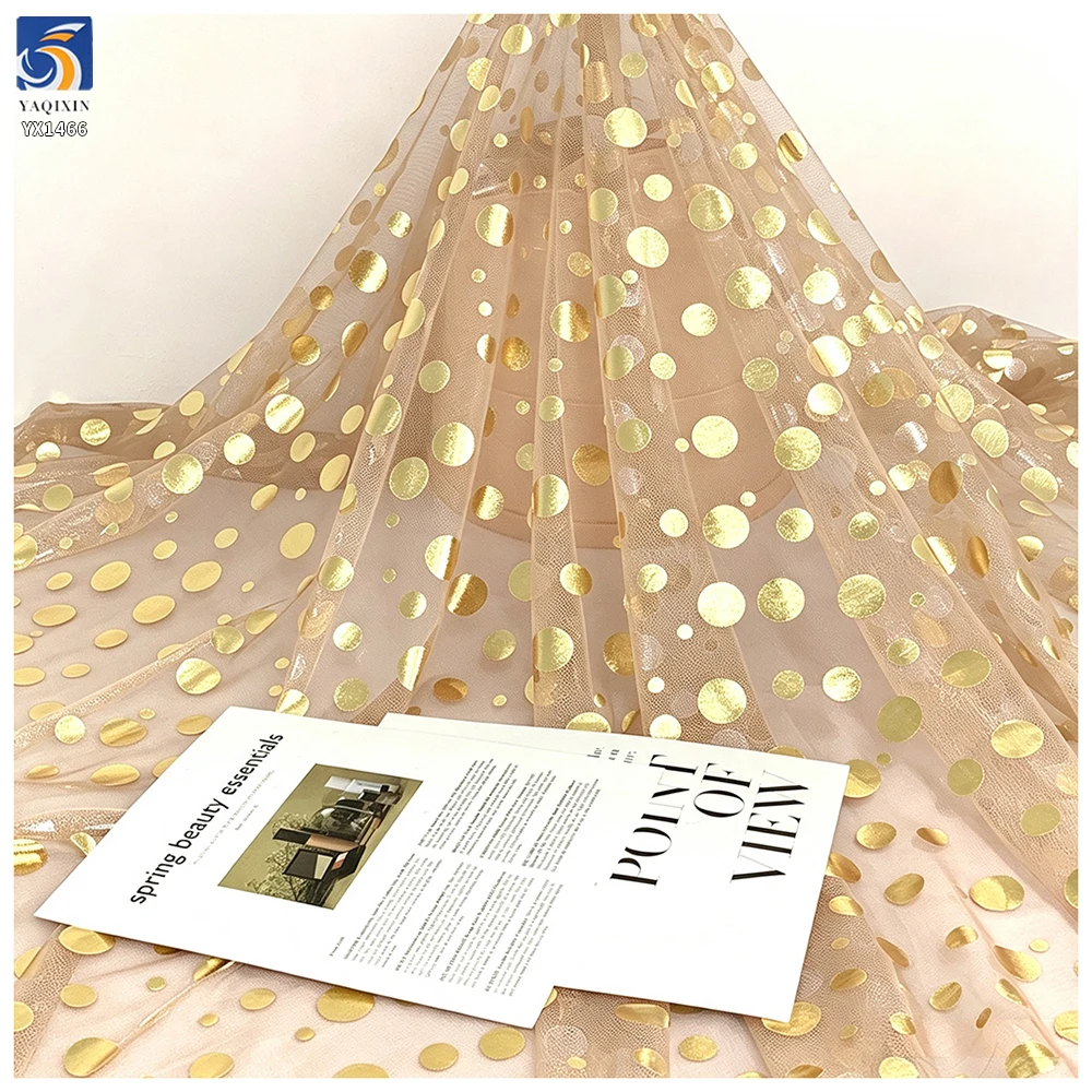 YX1466 Polyester Printed Gold Foil Polka Dot Tulle Fabric for Women Dresses Skirts Halloween Costumes and Party Decor - 100%...