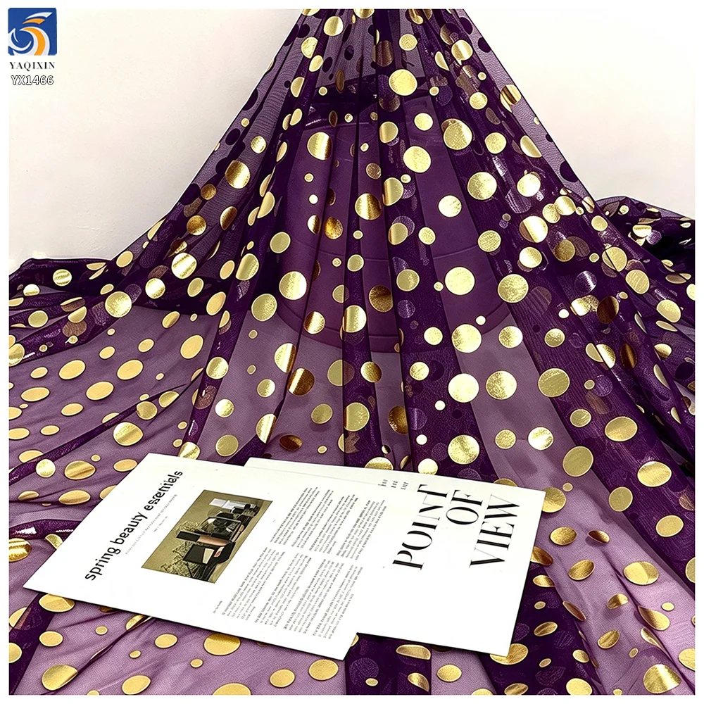 YX1466 Polyester Printed Gold Foil Polka Dot Tulle Fabric for Women Dresses Skirts Halloween Costumes and Party Decor - 100%...