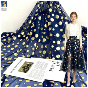 YX1466 Polyester Printed Gold Foil Polka Dot Tulle Fabric for Women Dresses Skirts Halloween Costumes and Party Decor