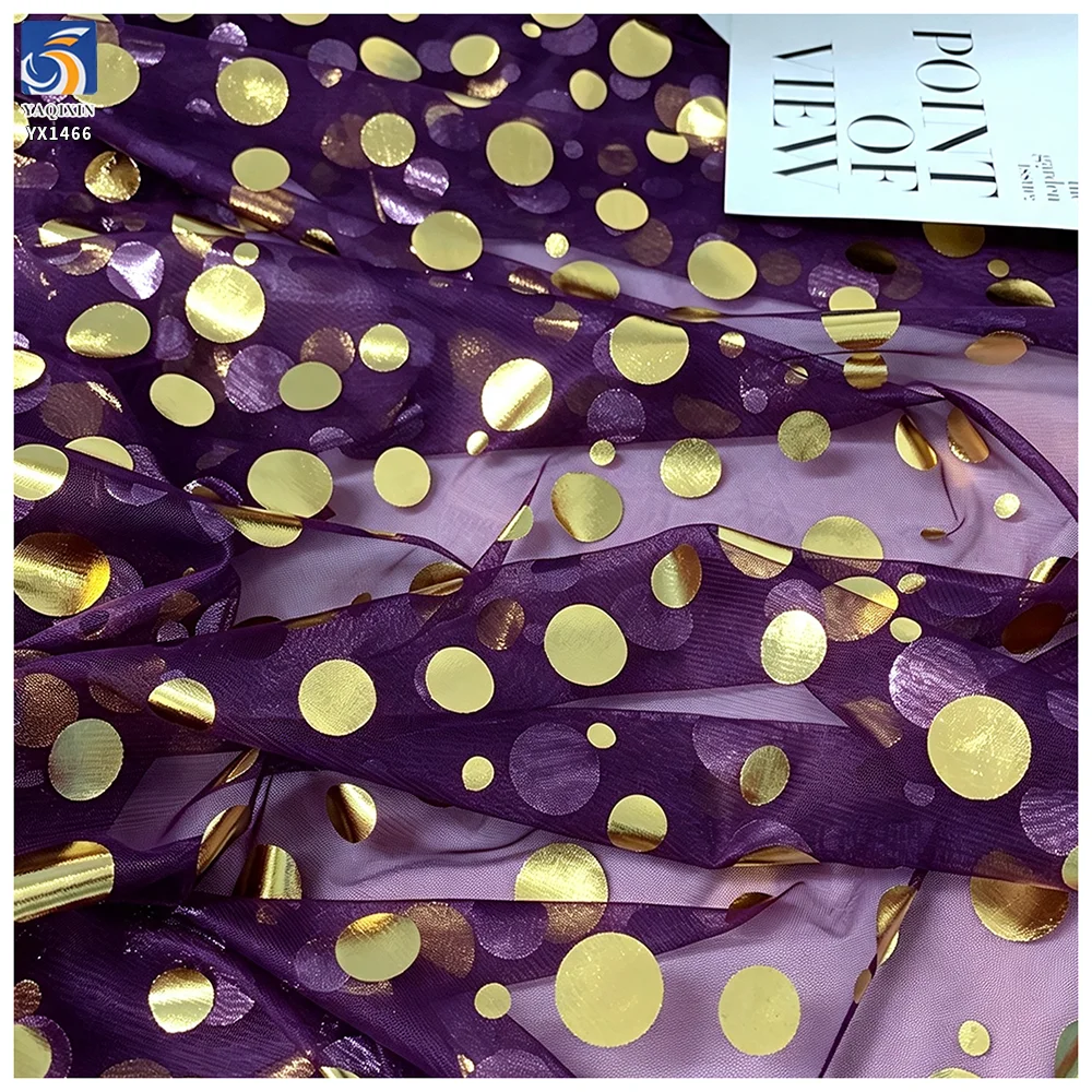 YX1466 Polyester Printed Gold Foil Polka Dot Tulle Fabric for Women Dresses Skirts Halloween Costumes and Party Decor - 100%...