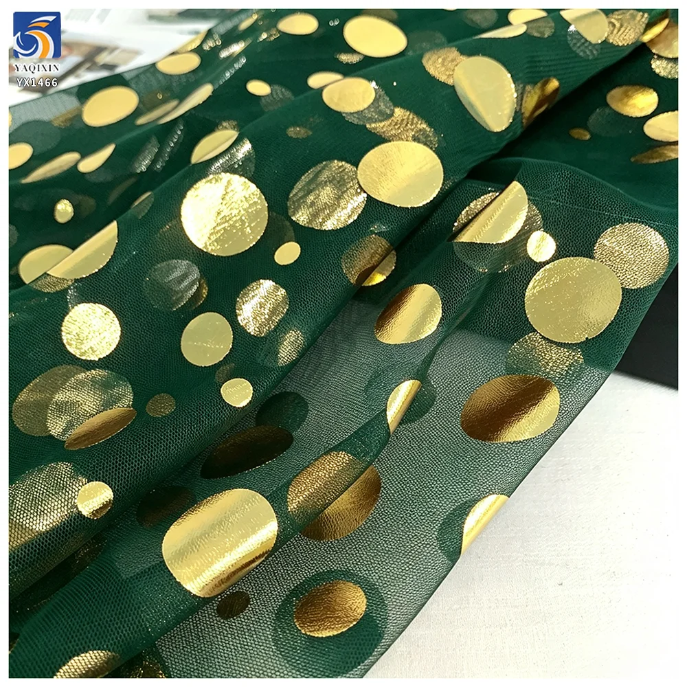 YX1466 Polyester Printed Gold Foil Polka Dot Tulle Fabric for Women Dresses Skirts Halloween Costumes and Party Decor - 100%...