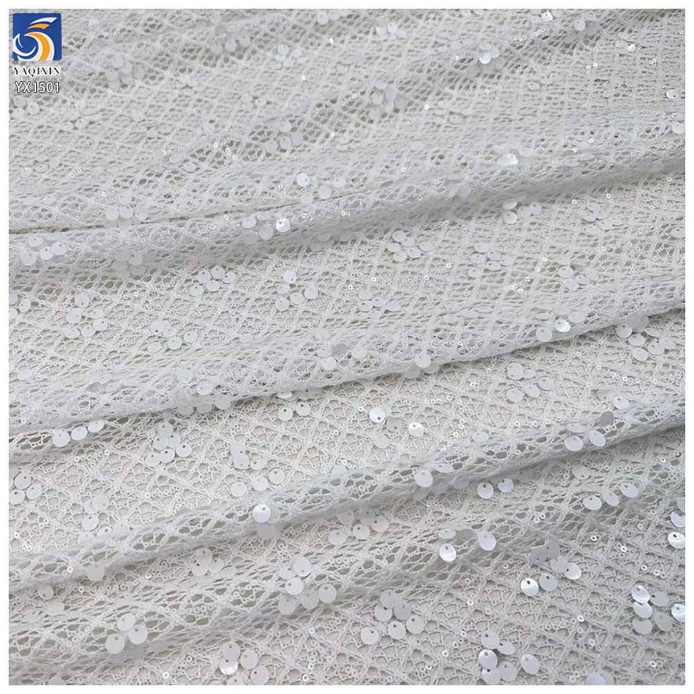 YX1501 Luxury Sequin Fish Scales Crochet Lace Fabric Embroidery Glitter Mesh Fabric for Evening Dress Designer Garment...