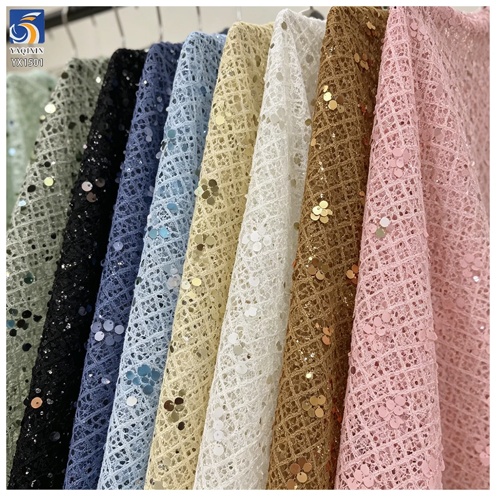 YX1501 Luxury Sequin Fish Scales Crochet Lace Fabric Embroidery Glitter Mesh Fabric for Evening Dress Designer Garment...