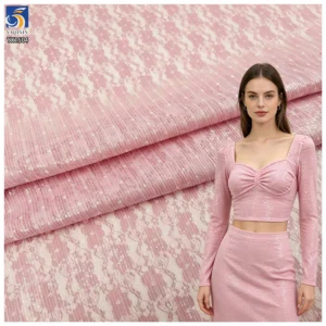 YX1504 Wholesale 100% Polyester Sequin Lace Fabric 180gsm Non Stretch 3mm Transparent Sequin Fabric for Dress Shirt - 100%...
