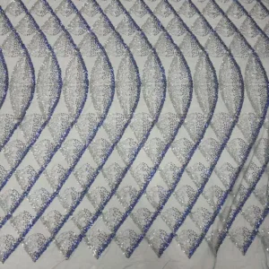 YX1507 140cm 300gsm Glitter Sequin Lace Mesh Fabric with Wave Diamond Pattern for Evening Dress Party Dress - Polyester...