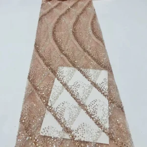 YX1507 140cm 300gsm Glitter Sequin Lace Mesh Fabric with Wave Diamond Pattern for Evening Dress Party Dress - Polyester...