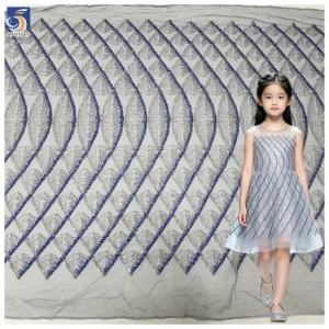 YX1507 140cm 300gsm Glitter Sequin Lace Mesh Fabric with Wave Diamond Pattern for Evening Dress Party Dress - Polyester...