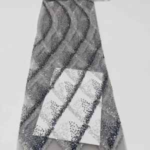 YX1507 140cm 300gsm Glitter Sequin Lace Mesh Fabric with Wave Diamond Pattern for Evening Dress Party Dress - Polyester...