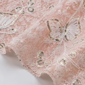 YX1510 Butterfly Embroidered Lace Fabric 140cm 170gsm 100% Polyester Cord Embroidery Lace Fabric for Women's Dresses - 100%...
