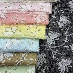 YX1510 Butterfly Embroidered Lace Fabric 140cm 170gsm 100% Polyester Cord Embroidery Lace Fabric for Women's Dresses - 100%...