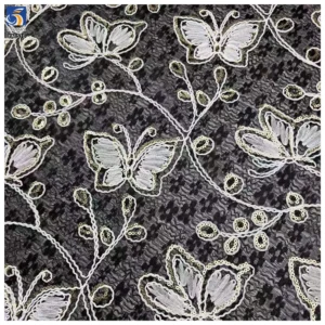 YX1510 Butterfly Embroidered Lace Fabric 140cm 170gsm 100% Polyester Cord Embroidery Lace Fabric for Women's Dresses - 100%...