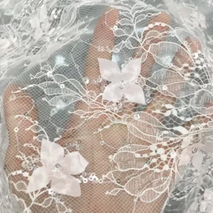 YX1511 3D Flower Embroidery Lace Fabric Floral Applique Mesh Lace Fabric With Sequins for Kids Dress Women Blouse - 100%...