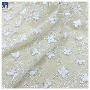 YX1511 3D Flower Embroidery Lace Fabric Floral Applique Mesh Lace Fabric With Sequins for Kids Dress Women Blouse - 100%...