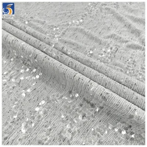 YX1513 2026 New 5mm Sequin Embroidery Pleated Chiffon Fabric for Women Dress Skirt Evening Gown - 100% Polyester, 200 gsm...