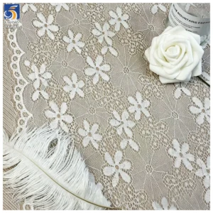 YX1515 Wholesale 100% Polyester White Floral Lace Fabric Chantilly Lace for Bridal Dress Gown and Ladies Dress - 100%...