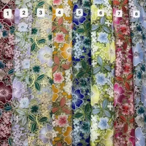 YX1516 130cm 230GSM RTS Polyester Multicolor Water Soluble Embroidery Lace Fabric Hollow Floral for Qipao Dress - 100%...