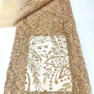 YX1519 300gsm Sequin Beaded Embroidery Fabric Purple Floral Sequin Embroidery Lace Fabric for Prom Dress and Evening Gown...