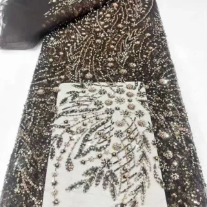 YX1519 300gsm Sequin Beaded Embroidery Fabric Purple Floral Sequin Embroidery Lace Fabric for Prom Dress and Evening Gown...