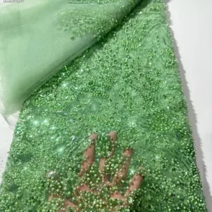 YX1520 2026 Vine Pattern Purple Tulle 3D Beaded Embroidery Lace Fabric With Raised Beads and Sparkle Sequins - Polyester...