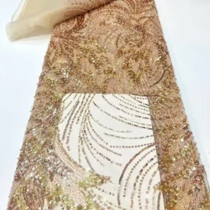 YX1521 300gsm White Bridal Mesh Fabric With Purple Gold Leaf Beaded Embroidery Lace Fabric for Couture Dress - Polyester...